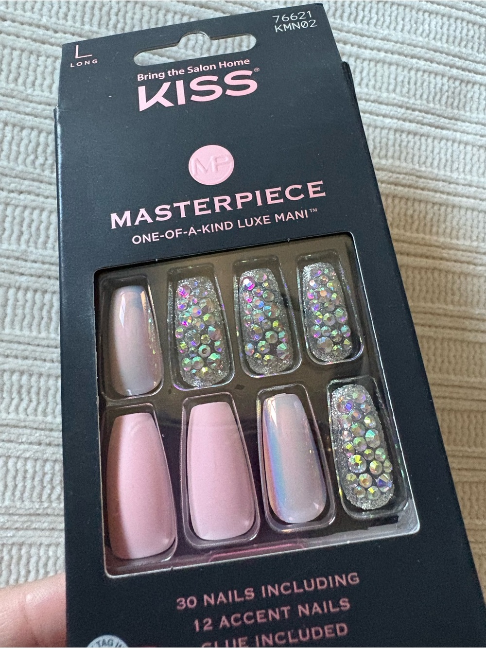 KISS Masterpiece Pink Iridescent Accent Press-On Nails